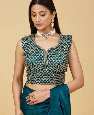 ethnic motifs embroidered satin heavy work saree with blouse  7