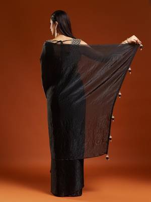 Black embellished embroidered satin designer saree with blouse  4