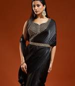 Black embellished embroidered satin designer saree with blouse 