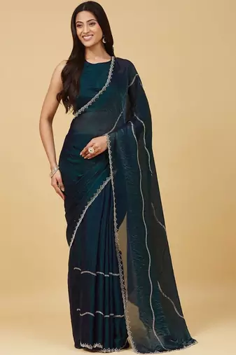 Teal ombre gotta patti satin saree with blouse 