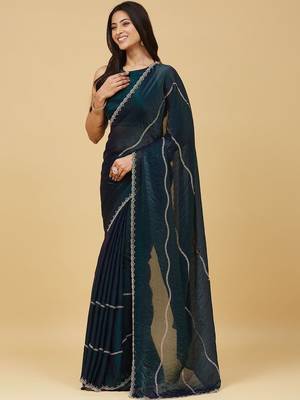 Teal ombre gotta patti satin saree with blouse  3