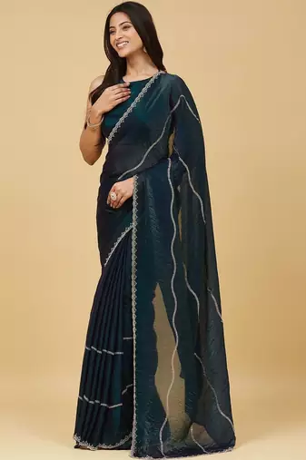 Teal ombre gotta patti satin saree with blouse 