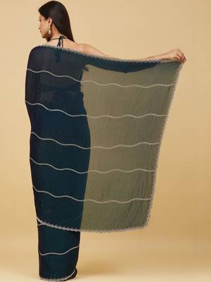Teal ombre gotta patti satin saree with blouse  4