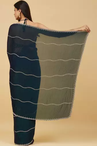 Teal ombre gotta patti satin saree with blouse 