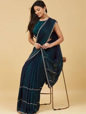 Teal ombre gotta patti satin saree with blouse  5