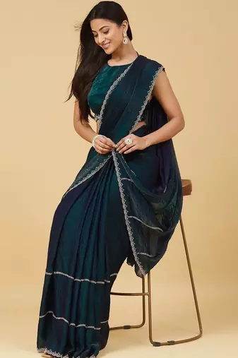 Teal ombre gotta patti satin saree with blouse 