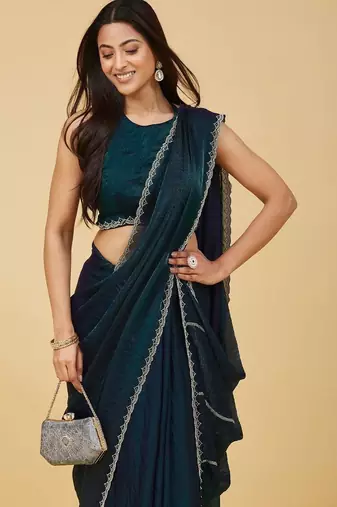Teal ombre gotta patti satin saree with blouse 