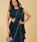 Teal ombre gotta patti satin saree with blouse 