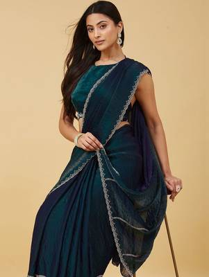 Teal ombre gotta patti satin saree with blouse  6