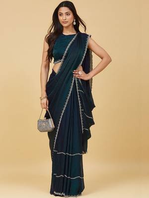 Teal ombre gotta patti satin saree with blouse  7