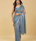 Blue beads and stones silk blend saree with blouse 
