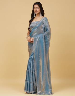 Blue beads and stones silk blend saree with blouse  2