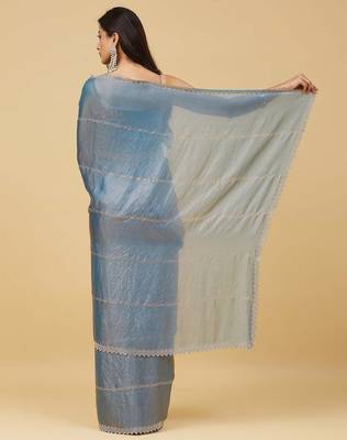 Blue beads and stones silk blend saree with blouse  3
