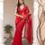 Red floral beads and stones satin designer saree with blouse 