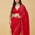 Red floral beads and stones satin designer saree with blouse 
