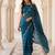 Teal embellished embroidered satin heavy work saree with blouse 