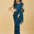 Teal embellished embroidered satin heavy work saree with blouse 