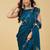 Teal embellished embroidered satin heavy work saree with blouse 