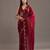 Maroon embellished beads and stones satin heavy work saree with blouse 