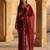 Maroon embellished beads and stones satin heavy work saree with blouse 