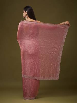 Rose embellished embroidered silk blend heavy work saree with blouse  4