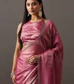 Magenta embellished zari silk blend saree with blouse with blouse 