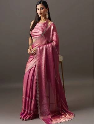 Magenta embellished zari silk blend saree with blouse with blouse  2