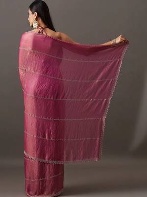 Magenta embellished zari silk blend saree with blouse with blouse  5