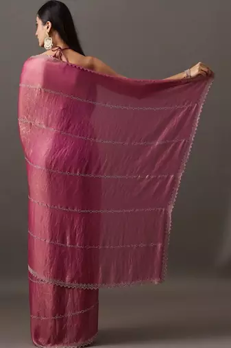 Magenta embellished zari silk blend saree with blouse with blouse 