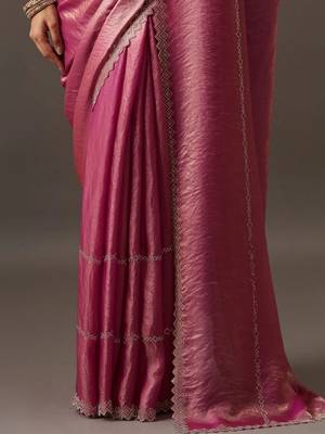 Magenta embellished zari silk blend saree with blouse with blouse  6