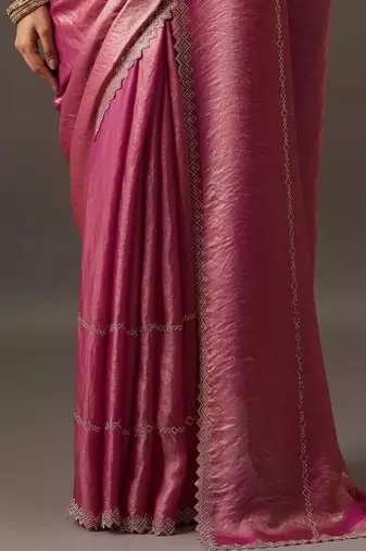 Magenta embellished zari silk blend saree with blouse with blouse 