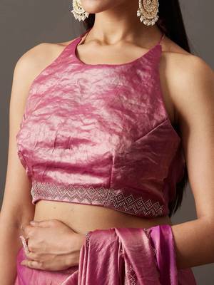 Magenta embellished zari silk blend saree with blouse with blouse  7