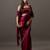 Maroon embellished sequinned satin heavy work saree with blouse 