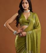 women olive green embellished silk blend sarees with blouse 