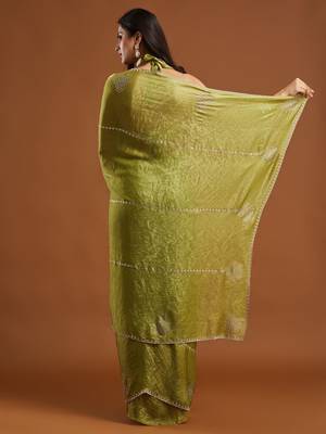 women olive green embellished silk blend sarees with blouse  5