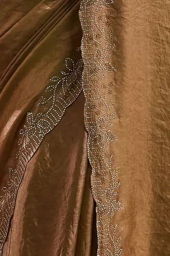women olive green embellished silk blend sarees with blouse 