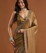 women olive green embellished silk blend sarees with blouse 