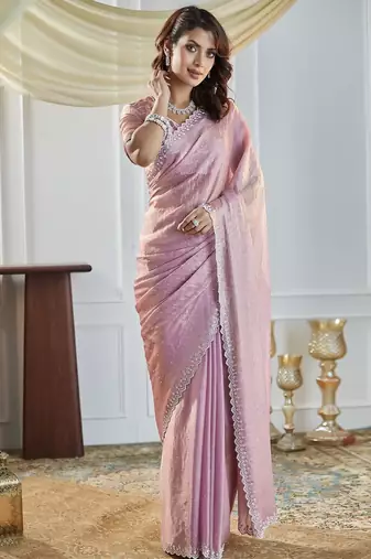 Lavender embellished beads and stones saree with blouse 