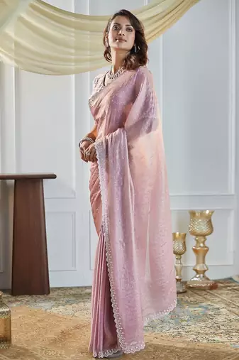 Lavender embellished beads and stones saree with blouse 