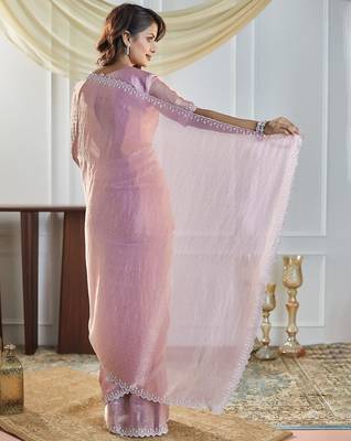 Lavender embellished beads and stones saree with blouse  4