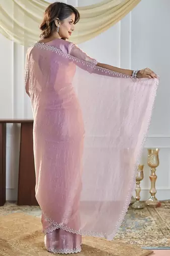 Lavender embellished beads and stones saree with blouse 