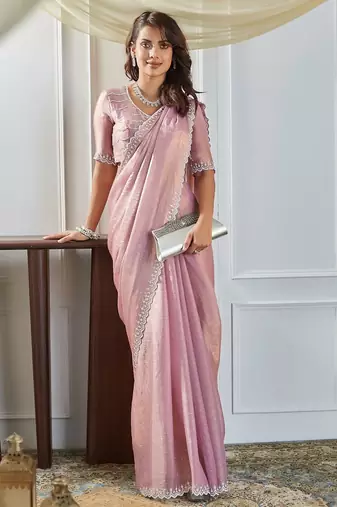 Lavender embellished beads and stones saree with blouse 
