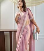 Lavender embellished beads and stones saree with blouse 