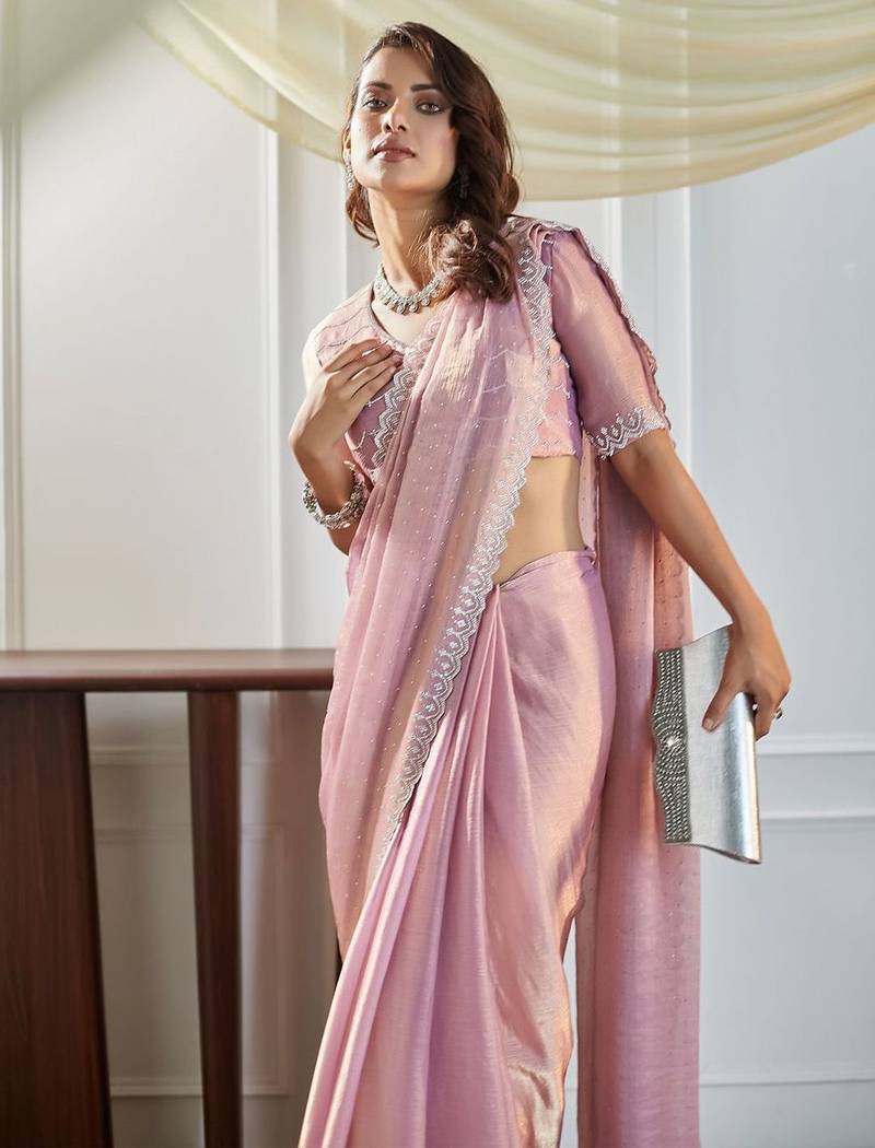Lavender embellished beads and stones saree with blouse 