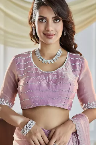 Lavender embellished beads and stones saree with blouse 