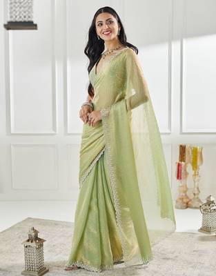 Olive embellished beads and stones saree with blouse  3