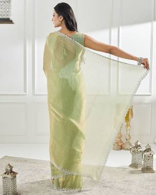 Olive embellished beads and stones saree with blouse  4