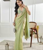 Olive embellished beads and stones saree with blouse 