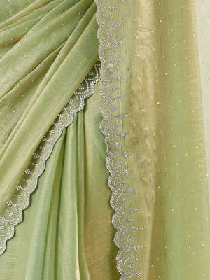 Olive embellished beads and stones saree with blouse  6
