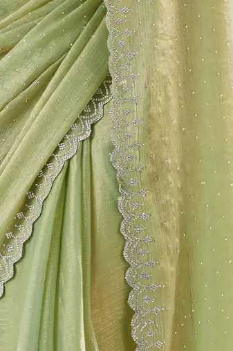 Olive embellished beads and stones saree with blouse 